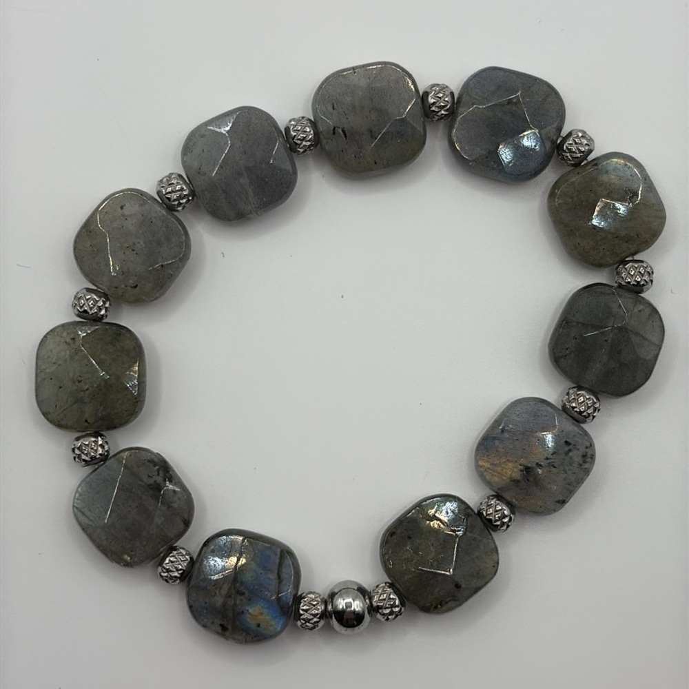 Labradorite Gemstone Stone Bracelet 6-7” - Picture 3 of 4
